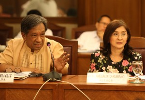HOUSE BODY PASSES BILL ON PWDs ----  Abakada Paty List Rep. Jonathan De la Cruz (left) sponsored in behalf of Leyte (1st Dist) Rep. Ferdinand Martin "FM" G. Romualdez the House Bill 1039 for committee approval during the deliberation at the House of Representatives.Cong Romualdez is the principal author of the HB 1039 which seeks to exempt persons with disability from value-added tax on certain goods and services.The Committee on Ways and Means approved the bill 1039 on committee level the measure which will benefit more than 1.4 million PWDs.Looking on is Pasay Rep.Emi Calixto-Rubiano (right),photo by Ver Noveno  